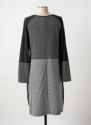 Robe mi-longue imprimé fantaisie manches longues noir GUY DUBOUIS femme