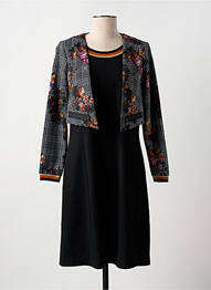 Robe mi-longue imprimé fantaisie manches longues noir GUY DUBOUIS femme