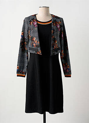 Robe mi-longue imprimé fantaisie manches longues noir GUY DUBOUIS femme