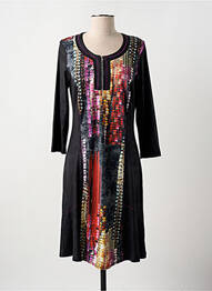 Robe mi-longue imprimé fantaisie manches longues noir GUY DUBOUIS femme