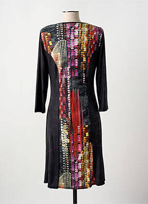 Robe mi-longue imprimé fantaisie manches longues noir GUY DUBOUIS femme