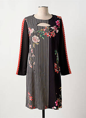 Robe mi-longue imprimé fleurs manches longues noir GUY DUBOUIS femme