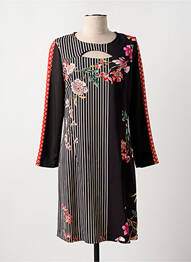 Robe mi-longue imprimé fleurs manches longues noir GUY DUBOUIS femme
