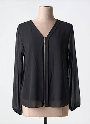 Chemisier tissage crêpe manches longues noir COULEURS DU TEMPS femme