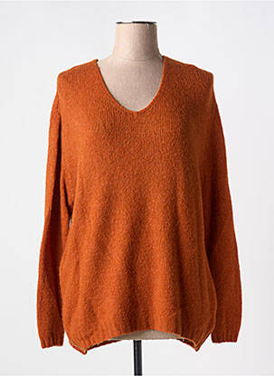 Pull col v manches longues orange COULEURS DU TEMPS femme