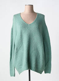 Pull col v manches longues vert COULEURS DU TEMPS femme