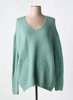 Pull col v manches longues vert COULEURS DU TEMPS femme