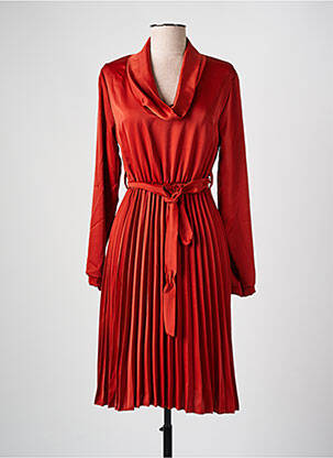 Robe mi-longue manches longues manches longues orange COULEURS DU TEMPS femme