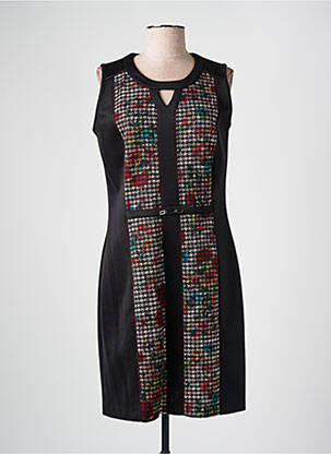 Robe mi-longue imprimé fantaisie sans manche noir FRANCE RIVOIRE femme