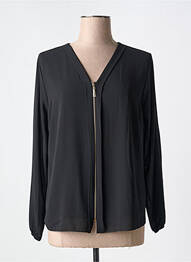 Chemisier tissage crêpe manches longues noir COULEURS DU TEMPS femme