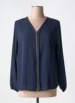 Chemisier tissage crêpe manches longues bleu COULEURS DU TEMPS femme