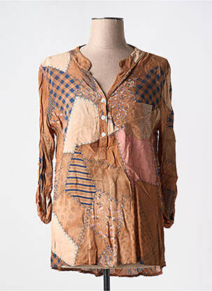 Tunique manches longues fermeture boutonnée sur le devant marron COULEURS DU TEMPS femme