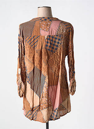 Tunique manches longues fermeture boutonnée sur le devant marron COULEURS DU TEMPS femme