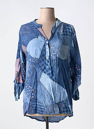 Tunique manches longues fermeture boutonnée sur le devant bleu COULEURS DU TEMPS femme