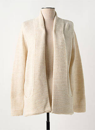 Gilet manches longues maille tricot beige COULEURS DU TEMPS femme