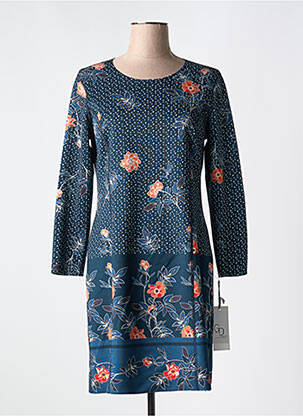 Robe mi-longue imprimé fantaisie manches longues bleu GUY DUBOUIS femme