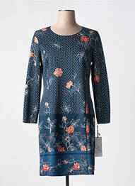Robe mi-longue imprimé fantaisie manches longues bleu GUY DUBOUIS femme