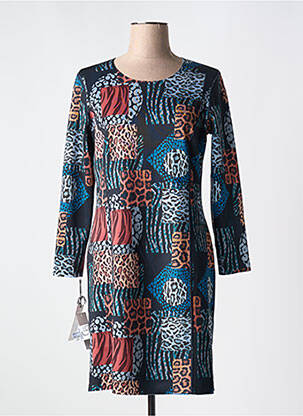 Robe mi-longue imprimé fantaisie manches longues bleu GUY DUBOUIS femme