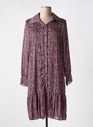 Robe mi-longue coupe fluide manches longues rouge COULEURS DU TEMPS femme