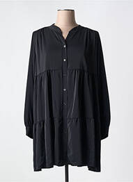 Robe mi-longue coupe fluide manches longues noir COULEURS DU TEMPS femme