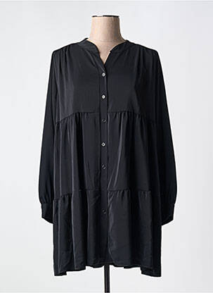 Robe mi-longue manches longues manches longues noir COULEURS DU TEMPS femme