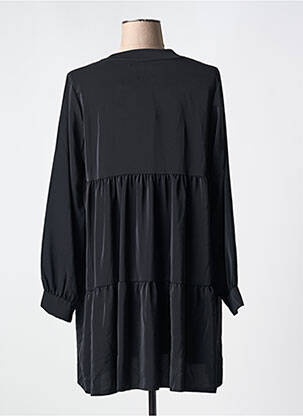 Robe mi-longue coupe fluide manches longues noir COULEURS DU TEMPS femme