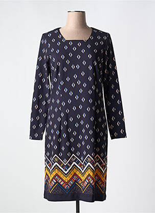 Robe mi-longue imprimé fantaisie manches longues bleu GUY DUBOUIS femme
