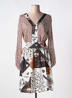 Robe mi-longue coupe fluide manches longues beige COULEURS DU TEMPS femme