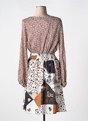 Robe mi-longue coupe fluide manches longues beige COULEURS DU TEMPS femme