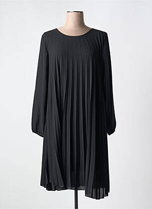 Robe mi-longue coupe fluide manches longues noir COULEURS DU TEMPS femme