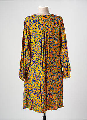 Robe mi-longue imprimé fleurs manches longues jaune AGATHE & LOUISE femme