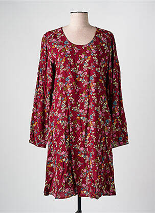 Robe mi-longue imprimé fleurs manches longues rouge AGATHE & LOUISE femme