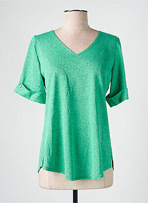 T-shirt col v manches courtes vert GEVANA femme