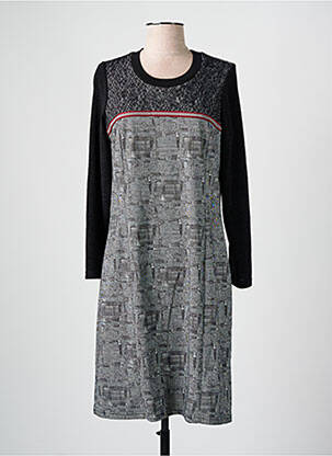 Robe mi-longue imprimé fantaisie manches longues noir GUY DUBOUIS femme