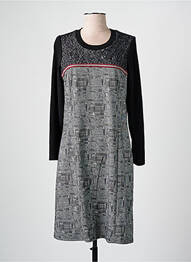 Robe mi-longue imprimé fantaisie manches longues noir GUY DUBOUIS femme
