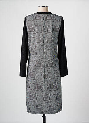 Robe mi-longue imprimé fantaisie manches longues noir GUY DUBOUIS femme
