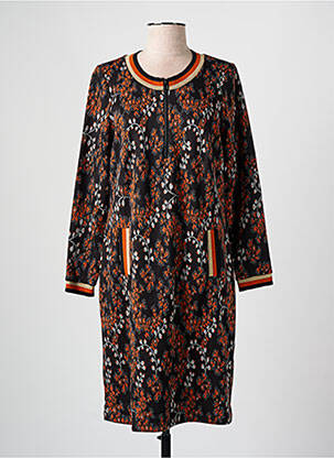 Robe mi-longue imprimé fleurs manches longues noir GUY DUBOUIS femme