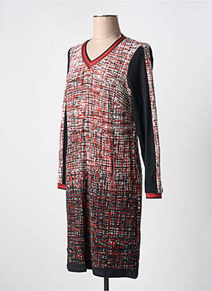 Robe mi-longue imprimé fantaisie manches longues rouge GUY DUBOUIS femme