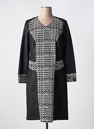 Robe mi-longue imprimé fantaisie manches longues noir GUY DUBOUIS femme