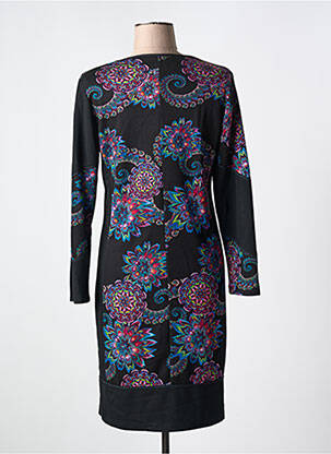 Robe mi-longue imprimé fantaisie manches longues noir GUY DUBOUIS femme
