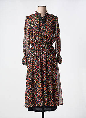 Robe mi-longue coupe fluide manches longues noir FRANCE RIVOIRE femme
