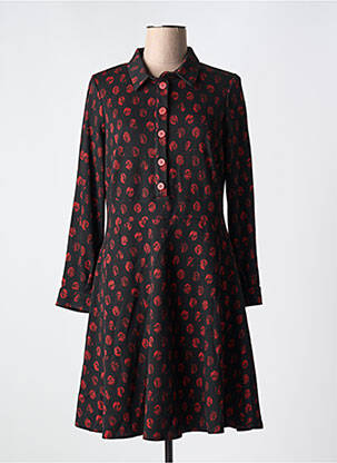 Robe mi-longue imprimé fantaisie manches longues noir GUY DUBOUIS femme