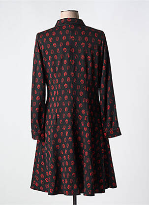 Robe mi-longue imprimé fantaisie manches longues noir GUY DUBOUIS femme