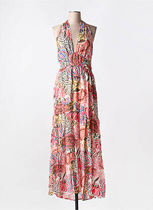 Robe longue imprimé fantaisie fines bretelles rose SEE U SOON femme