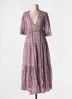 Robe longue imprimé fantaisie manches courtes violet MOLLY BRACKEN femme