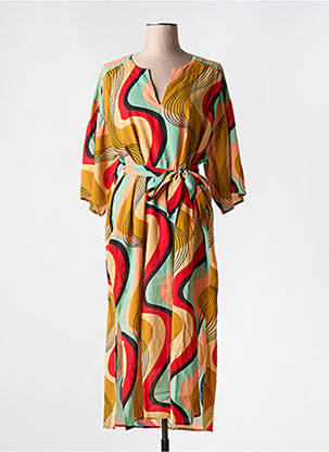 Robe longue imprimé fantaisie manches 3/4 jaune KING LOUIE femme