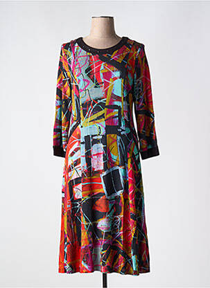 Robe mi-longue imprimé fantaisie manches longues rouge DOLCEZZA femme