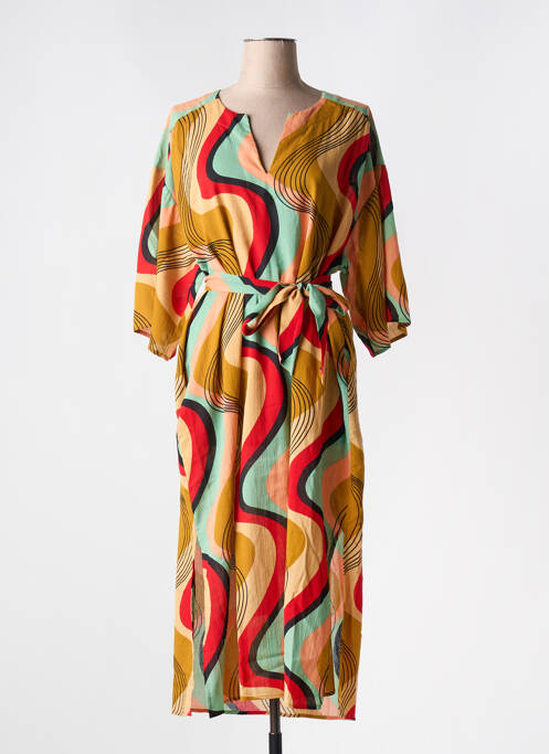 Robe longue imprimé fantaisie manches 3/4 jaune KING LOUIE femme