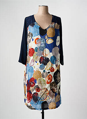 Robe mi-longue imprimé fantaisie manches longues bleu ZELI femme