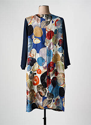 Robe mi-longue imprimé fantaisie manches longues bleu ZELI femme